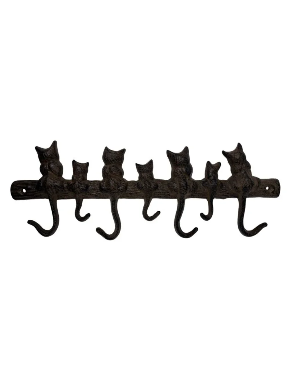 Vintage Cast Iron Cat Wall Hook Rack 6 Hooks Rustic Farmhouse 15.6